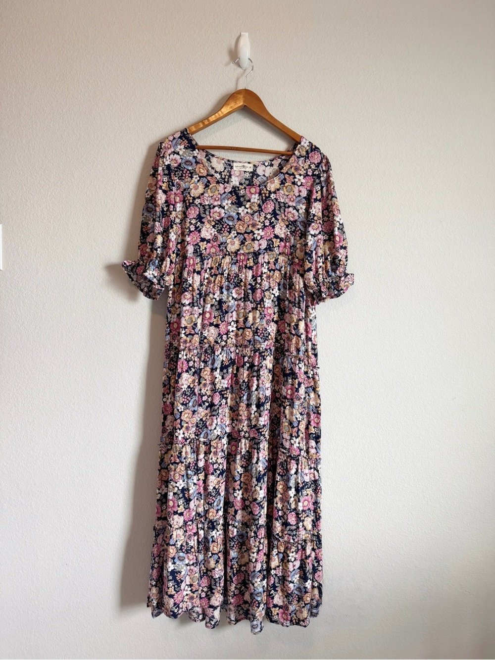 Natural Life Collette Dusty Vintage Floral Cottagecore Tiered Maxi Dress Size M